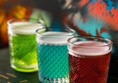 Cocktail drinks, green drink, blue drink, red drink